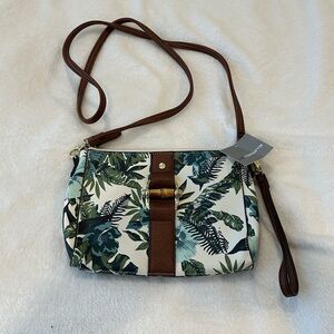Liz Claiborne Green and Brown Leaf Print Crossbody Bag